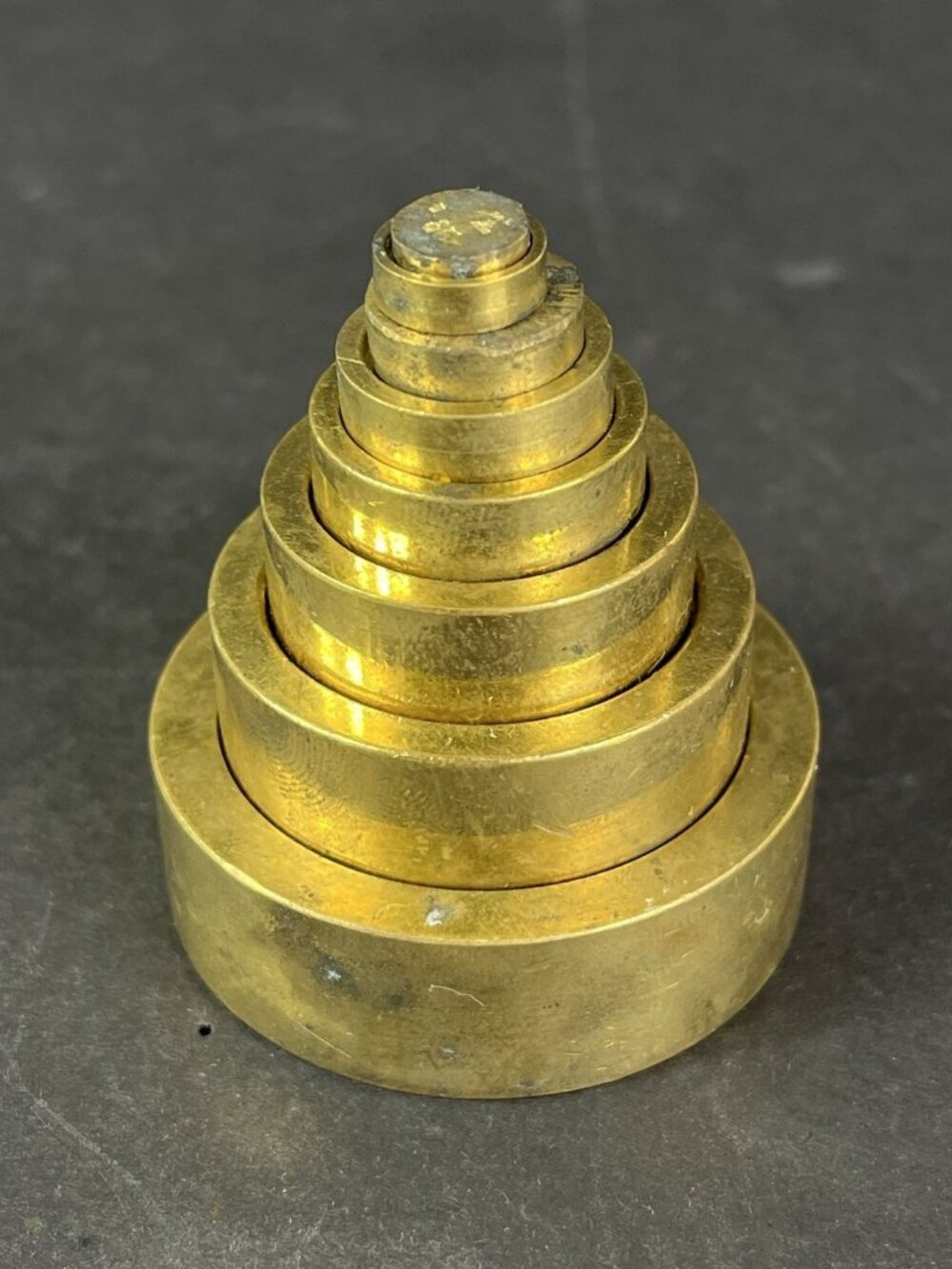 8 Antique Brass Nesting Weights Stacking Pyramid Apothecary 200 grams Down